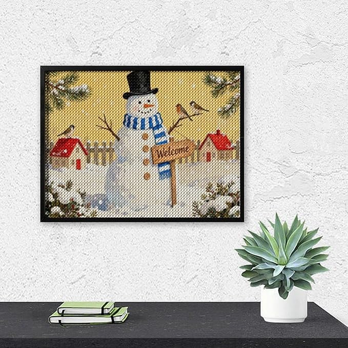 AIVKIEJK Diamond Painting Kits for Adults - Christmas Welcome Snowman Winter Christmas Painting DIY 5D Full Drill Diamond Dots Paintings with Diamonds Gem Art and Crafts Home Decor 12"x16"