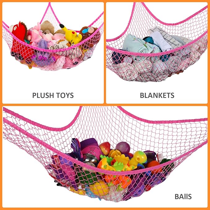 Toy Hammock, Stuffed Animals and Toy Storage Hammock Net, 70" Jumbo Wall Sling Corner Extra Large Kids Children Mesh Toy Net Organizer