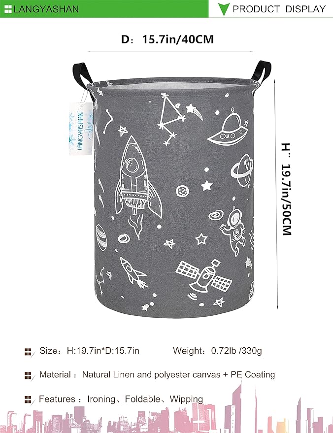 LANGYASHAN Storage Bin, Canvas Fabric Collapsible Organizer Basket for Laundry Hamper,Toy Bins,Gift Baskets, Bedroom, Clothes,Baby Nursery (Space Universe)