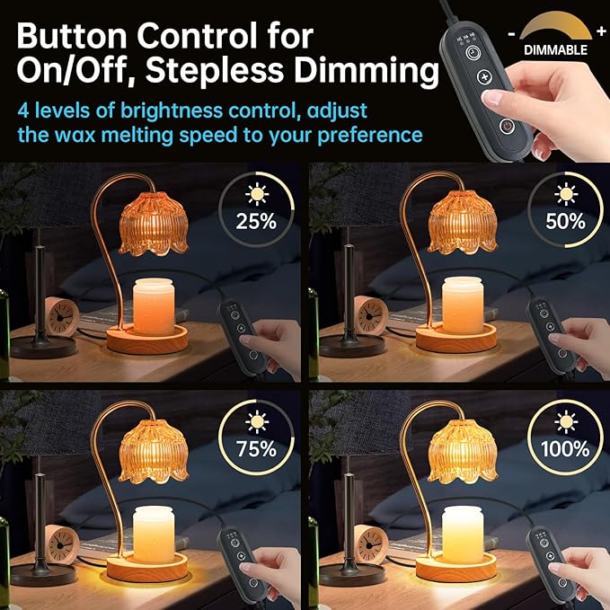 Candle Warmer Lamp with Timer Dimmable, Adjustable Height, House Warming Gifts New Home Decor, Mothers Day Birthday Gifts for Mom Women, Bedroom Decor with 2 Bulbs