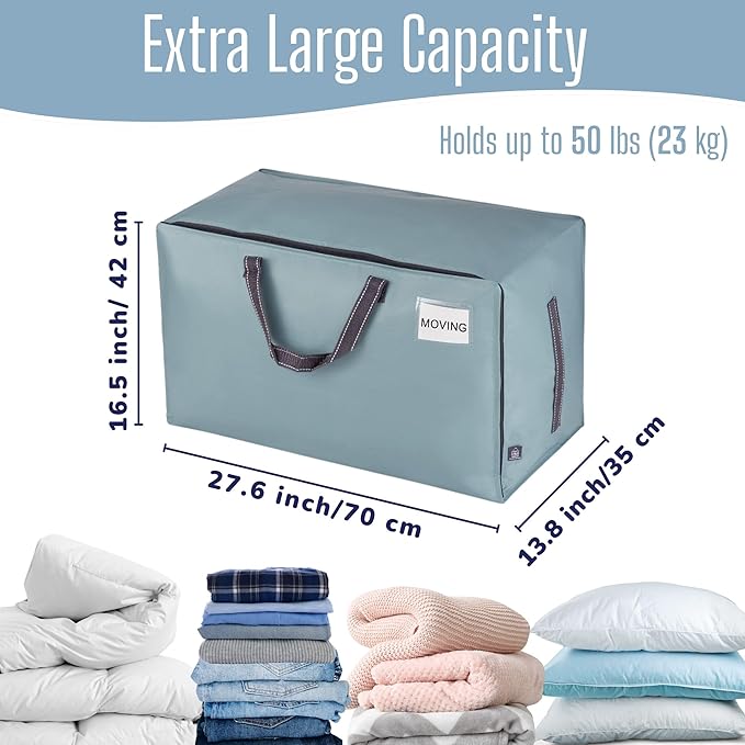 VENO 6 Pack Extra Large Heavy Duty Moving Bags with Wide Opening & Reinforced Handles, Reusable Storage Tote Bags with Strong Zippers for Clothes, College Dorm Essentials & Moving Supplies