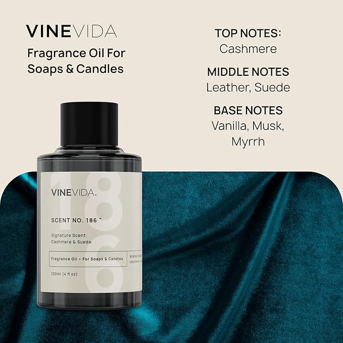 VINEVIDA [4oz] Cashmere & Suede; Fragrance Oil for Candle Making and Soap Making - Premium Candle Scents for Soy Candles
