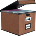 Huolewa Upgrade Portable File Organizer Box with Lid,Large Linen Hanging Office Document Storage Box with Lid,Collapsible Filing&Storage Box for Office/Decor/Home-14.9x12.7x10.8in,1pk-without folders