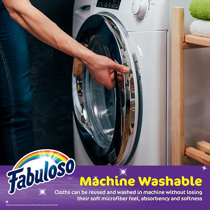 Fabuloso Microfiber Cleaning Cloths for Home & Car, Lint-Free Scratch-Free Rags for Glass, Kitchen & Wood, Reusable Machine Washable, Absorbent for Dusting & Wiping, Rainbow, 13 x 13 in, 24 Count
