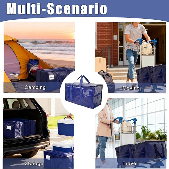 Extra Heavy Duty Moving Bags - 23 Gallon Extra Large Storage Bags 65 lbs Capacity, Waterproof Foldable Packing Bags for College Students, Camping & Closet Organizat(4PCS)