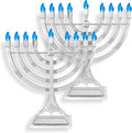 Zion Judaica Pack of 2 Hanukkah Electric Menorahs LED USB Powered Menorah Electronic Hanukkiah Battery Minorah Flamless Chanukah Candles (Silver, 2)