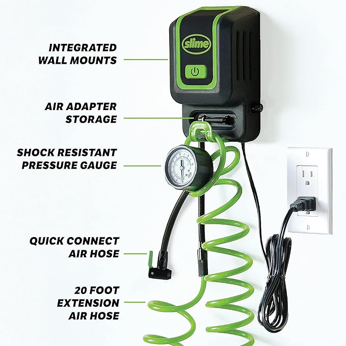 Slime 40070 Garage Inflation Station, Wall mounted 120V Infaltor, For cars, bikes, inflatables, sport balls