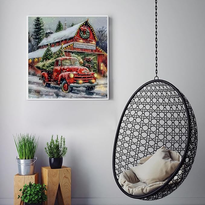 CZYWJMEI Christmas 5D Diamond Painting Kits for Adults Beginners,DIY Winter Truck House Diamond Art Kits,Full Round Drill Diamond Dot Gem Art Kits,Home Wall Decor 13.7x13.7nch