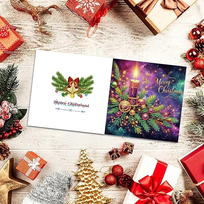 DoxQcs 5D Diamond Art Painting Greeting Cards Kit, DIY Cards for Blessings Congratulations Gifts, Greeting Card Set for Birthday Thanksgiving Day Christmas Halloween-Candle