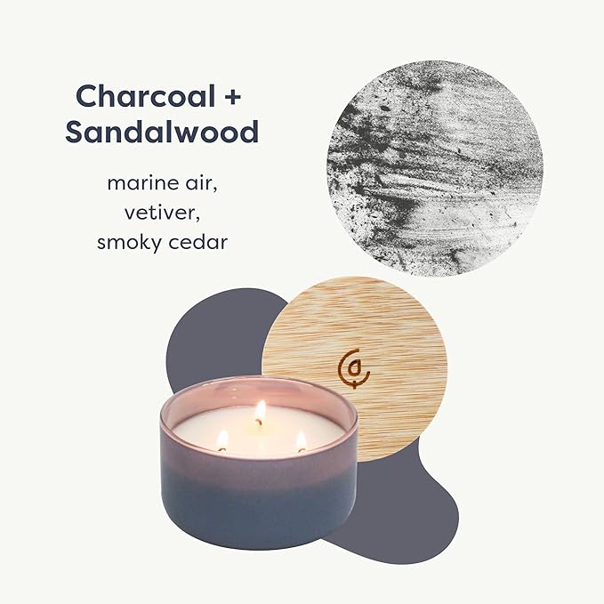 Calyan Wax Co. Charcoal & Sandalwood 3 Wick Scented Candle - 30 Hour Burn - Luxury 3 Wick Soy Candles - Non Toxic Soy Wax Candles - Long Lasting Large Glass Jar Candle for Home - 8oz