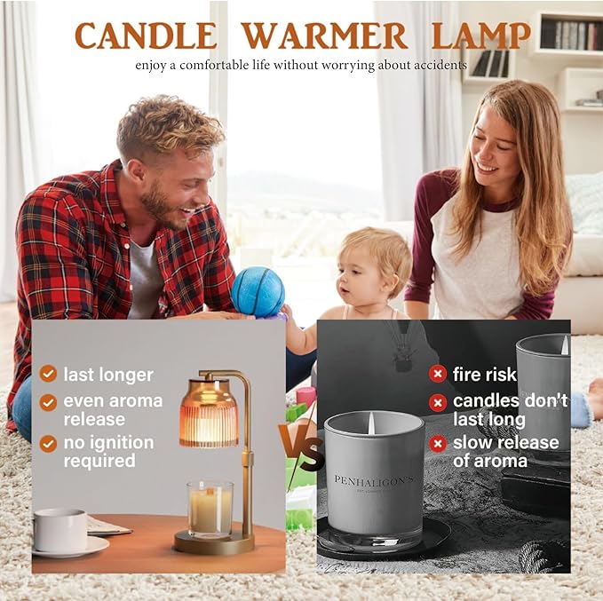 Candle Warmer Lamp with Timer Dimmer,Adjustable Height with 2 Bulbs,Birthday Gifts for Women,for Jar Candles Home Decor,Gold