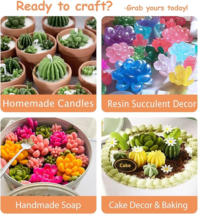 ZRLABL Candle Making Kits for Beginners, DIY Candle Making Supplies Include 10pcs Succulent Silicone Molds, 50pcs Gift Tags, 65ft Jute Twine, 6pcs Clear Candle Jars, 50pcs Candle Wicks