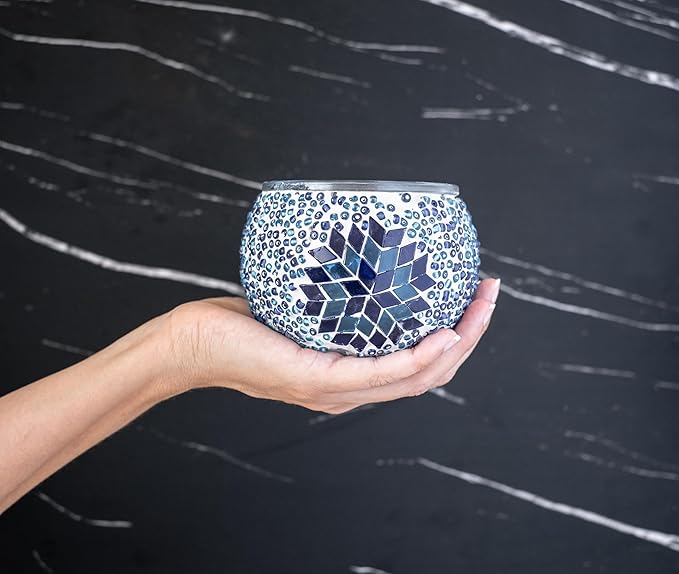 KRAFTSTORIES Turkish Mosaic DIY Candle Holder Kit Glass Decorative Tealight Holder for Living Dining Room Bedroom | Make Your Own Mosaic Candle Holder | Craft Kits for Adults (Blue)