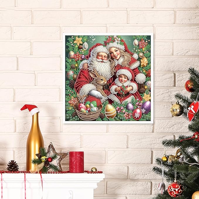 antor 5D Special Shape Diamond Painting Kits for Adults, Santa Claus Family and Easter Bunny Diamond Art with Sparkling Crystals, Christmas and Easter Home Wall Decoration Gift 12×12 Inch