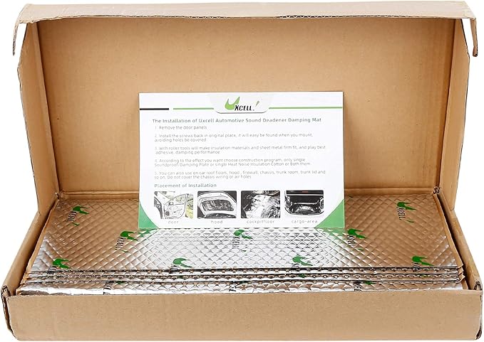 uxcell 2pcs 80mil 5sqft Car Sound Deadener Heat Insulation Mat Butyl Pad Damping Self Adhesive Deadening Material Door Roof Floor Automobile Sound Barrier