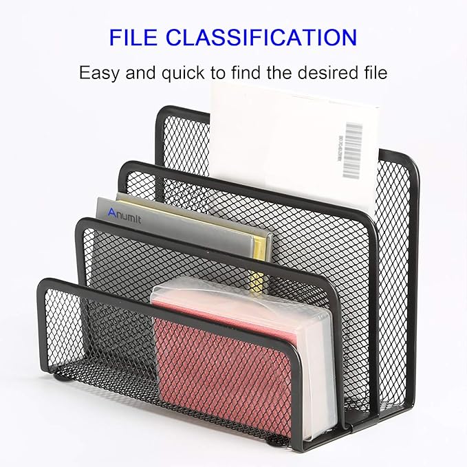 Desk Mail Organizer, File Holder Letter Sorter with 3 Vertical Upright Metal Mesh Compartments Document, Filing, Folders, Mail, Paper Organizer for Home or Office Desktop (2PCS)