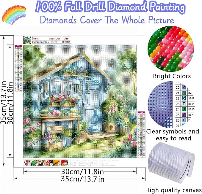 Accompany Wind Diamond Painting Kits for Adults, Garden House Diamond Art Kits for Beginners,5D Round Full Drill Diamonds Gem Art Crafts for Home Wall Decor Gifts 14x14 Inch
