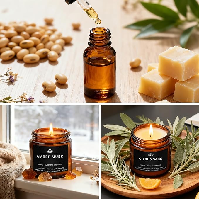 8 Pack Soy Wax Scented Candle Set - Lavender Chamomile, Citrus Sage, Amber Musk, Balsam Cedar, Coffee Whiskey - Long Lasting Aromatherapy Candles, Unisex Home & Gift Set