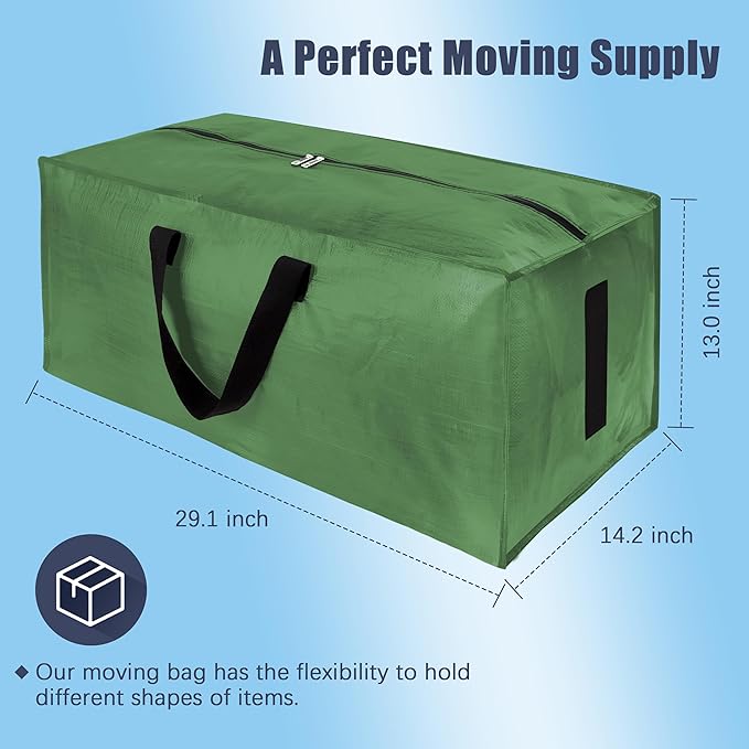 HOMESURE 8 Pack Large Strong Moving Bags with Zippers & Carrying Handles - Water-Resistant - Heavy Duty Storage Tote for Space Saving, Fold Flat, Alternative to Moving Box (Olive Green)