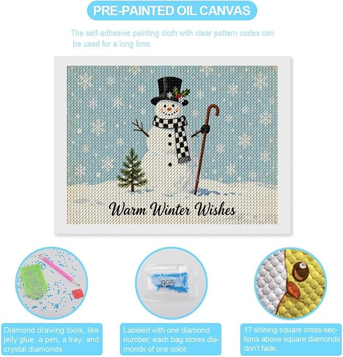 AIVKIEJK Diamond Painting Kits for Adults - Christmas Festive Winter Snowman Warm Winter Wishes Painting DIY 5D Full Drill Diamond Dots Paintings with Diamonds Gem Art and Crafts Home Decor 12"x16"