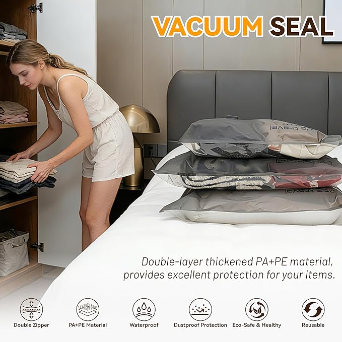 Travel Vacuum Bags for Clothing with Rechargeable Cordless Pump,Vacuum Storage Bags,18 Pack Vacuum Bags,Compression Packing for Clothes,Pillows,Comforters & Travel