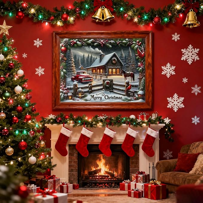 VIGEGU Christmas Diamond Art Kits for Adult,Winter Snow Scene Diamond Painting for Beginnger, Truck 5D DIY Full Drill Rhinestone Diamond Dots Gem Painting Home Wall Decor 16x12 in