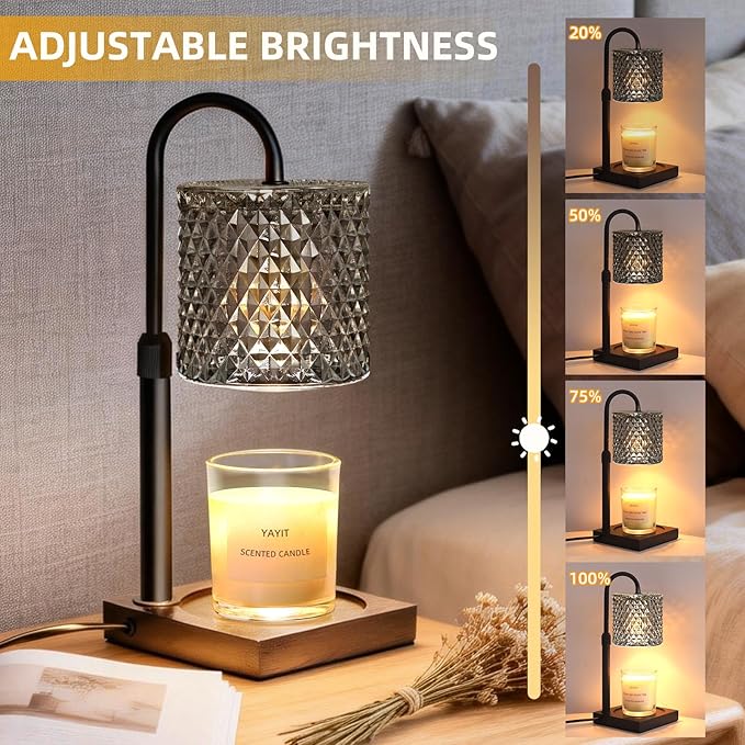 Candle Warmer Lamp with Timer Dimmer Adjustable Height, Candle Warmer with 2 Bulbs for Jar Candles, Home Decor, for Women Birthday