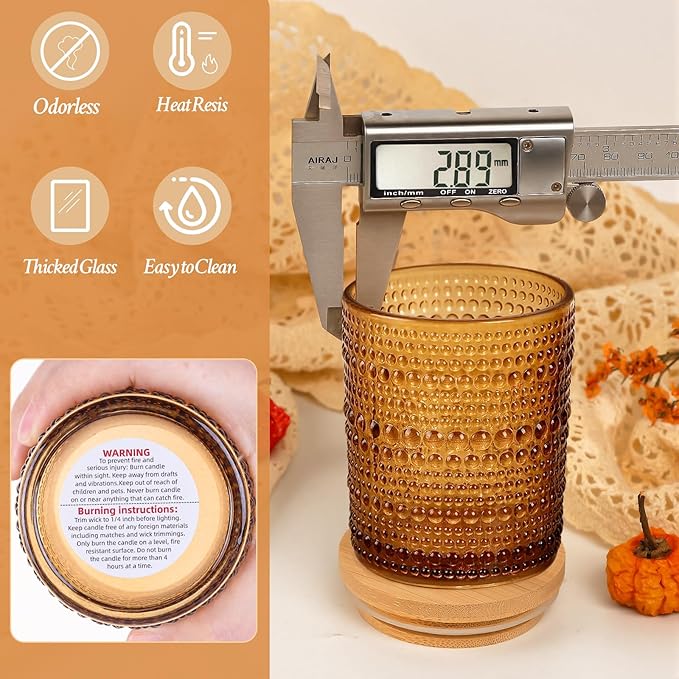 CONNOO 16pcs Pearl Candle Glass Jars with Natural Bamboo Lids, 7oz Thick Containers for Candle Making with Wicks & Stickers, Pearl Amber Jars for DIY Projects, Bulk Orders, Gifts & Home Décor
