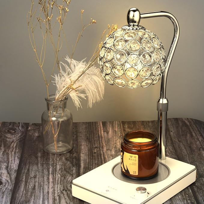 Elegant Style Fragrance Lamp, Height Adjustable Top Down Candle Warmer with Timer, Electric Wax Warmer for Home Office Christmas Decoration (Silver)