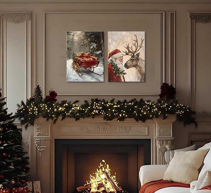 Paint by Number Kit for Adults & Kids, 2 Pack Christmas DIY Painting Kit, 16x20 Inch Canvas Each, with Brushes, Paints & Hanging Kits Framed