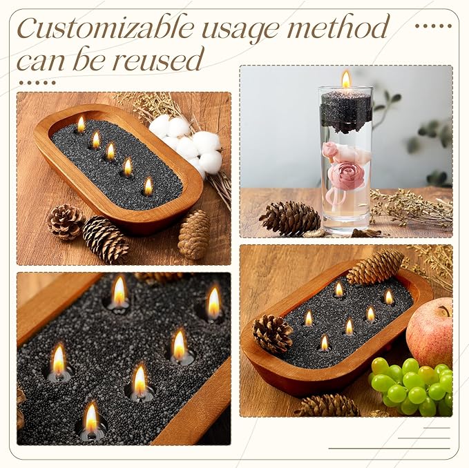 Nuanchu Pearled Sand Candles with Wicks 3.3 lbs Sand Wax Candle Kit-Wooden Dough Bowl, 100 Wicks, Long-Lasting Candle Beads, Non-Toxic, Reusable, Black