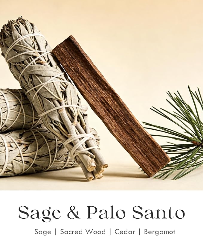AOOVOO Sage & Palo Santo Candle for Cleansing - 3 Wick 12oz Large Scented Candle with Amethyst Crystals, Sage & Palo Santo Inside, Non-Toxic Soy Candle for Meditation Spiritual Healing Gift