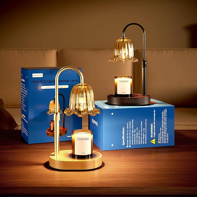 Homelist Candle Warmer with Timer Dimmable, Candle Lamp with Charming Gift Box, New Home Decor, Mothers Day Birthday Christmas Gifts, Candle Wax Melt Warmer with 2 Bulbs