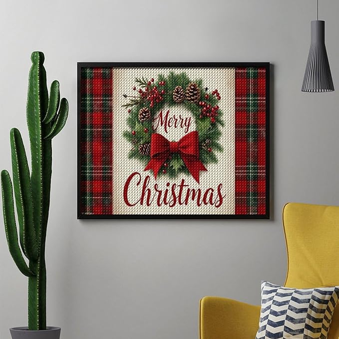 AIVKIEJK Diamond Painting Kits for Adults - Merry Christmas Red Bow & Pine Cones Painting DIY 5D Full Drill Diamond Dots Paintings with Diamonds Gem Art and Crafts Home Decor 16"x20"