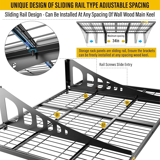 2x3ft Adjustable Rail Wall Garage Storage Shelf, for Tool Room, Storage Room, Store Supermarket Wall Storage Shelving Rack (2 Pack-Black)