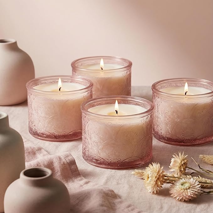 10 oz Embossed Glass Candle Container with Tin Lids and Labels, Candle Jars for Making Candles,Mandala Design - Pack of 9 (Multicolor)