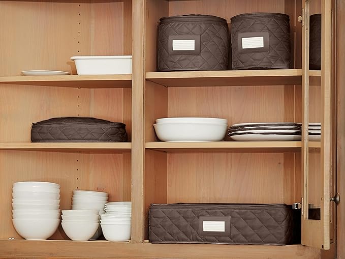 Covermates Keepsakes Dish Storage Case – Padded China & Dinnerware Organizer, Quilted Polyester Protection, ID Window, Zipper Closure, Machine Washable, Bronze