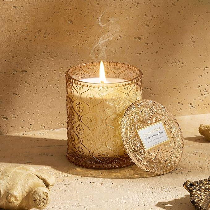LA JOLIE MUSE Ginger & White Musk Candles | Ginger, Lemongrass & Musk | 6 oz Soy Candle | Natural Soy Wax | 40 Hours Clean Burn | Gift-Ready for Hosts & Gathering | Seasonal Home Décor