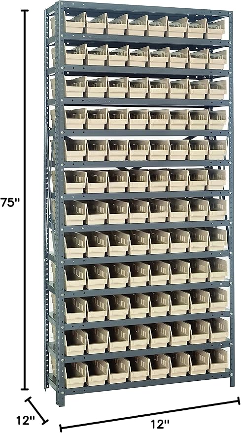 Quantum Storage Systems 1275-101IV Solid Heavy Duty 13 Shelves 96 Economy Ivory Bins 75" H x 36" W x 12" D
