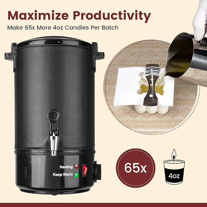 POWLAB Commercial 8L Wax Melter for Candle Making - Electric Wax Melter for Candle Making with Easy Pour Spout, Temperature Control & Quick Melt Design - Ideal for Soap, Soy Wax, Home or Business Use