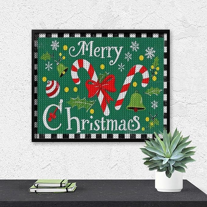 AIVKIEJK Diamond Painting Kits for Adults - Festive Merry Christmas Red Bow, Candy Cane & Bell Painting DIY 5D Full Drill Diamond Dots Paintings with Diamonds Gem Art and Crafts Home Decor 16"x20"