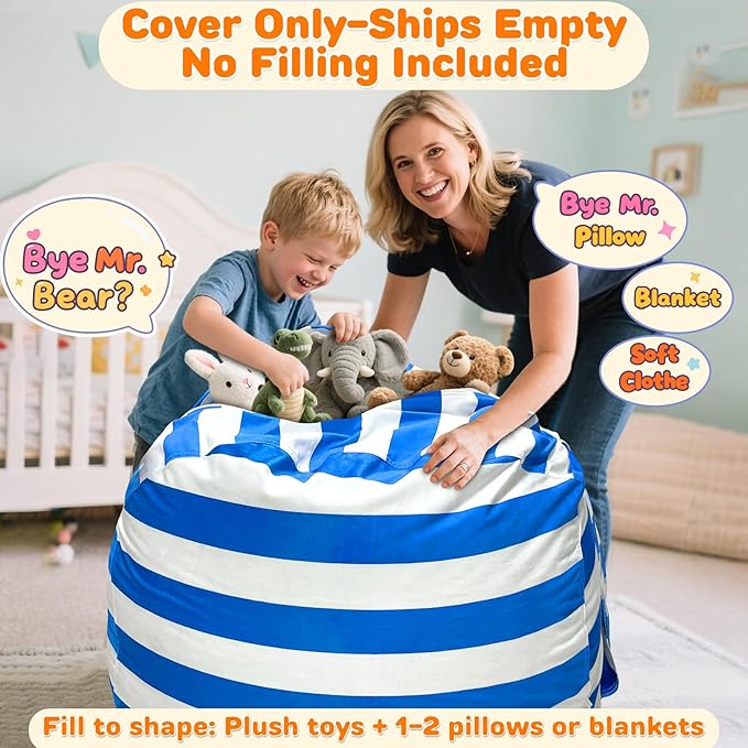 Lukeight Stuffed Animals Storage Bean Bag Chair Cover Only (Ships Empty, No Filling) - Velvet YKK Zipper Beanbag Cover for Kids and Big kids, Washable Plush Toy Organizer, X-Large 30" D x 18" H