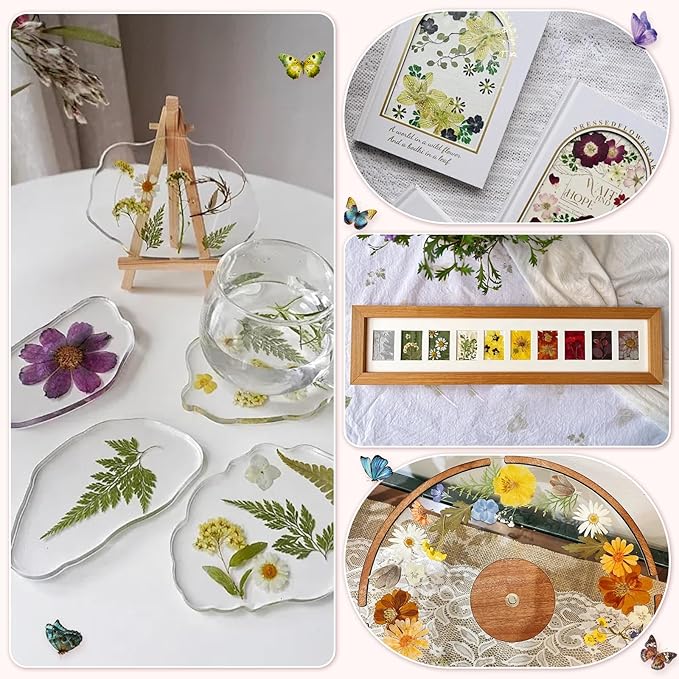 303Pcs Dried Pressed Flowers for Crafts, Dried Pressed Flowers for Resin, Natural Dried Flowers Kit with 80pcs Butterfly Stickers for DIY Resin Molds, Candles, Photo Frames, Jewelry Making, Art Crafts