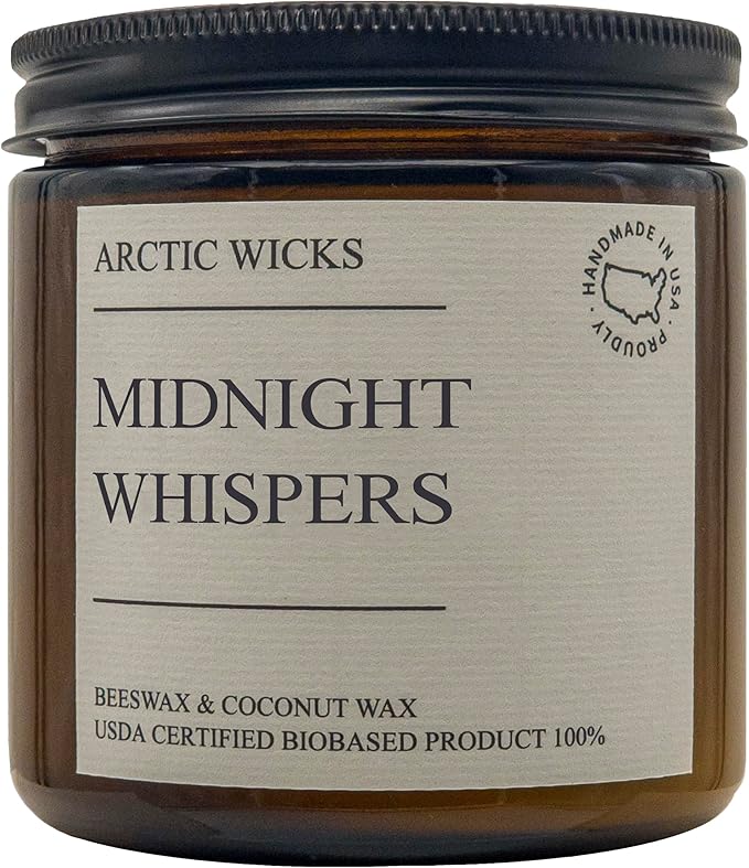 Arctic Wicks Handcrafted Candles | Non Toxic Coconut Beeswax Candles 16oz Double Wick | 100% USDA Certified Biobased, Handmade, Premium Waxes, Non-Toxic (Midnight Whispers, 16oz Amber Jar)