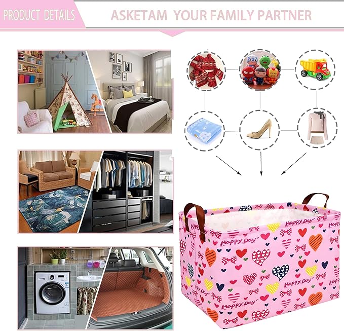 Valentine's Day Basket Gift for Empty Cute Heart Large Storage Bin for Kid and Baby Room Décor (Happy Day Love)