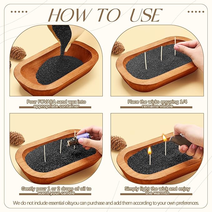 Nuanchu Pearled Sand Candles with Wicks 3.3 lbs Sand Wax Candle Kit-Wooden Dough Bowl, 100 Wicks, Long-Lasting Candle Beads, Non-Toxic, Reusable, Black