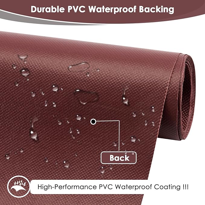 Waterproof Canvas Fabric by The Yard 60" W 600 Denier PVC Backing Water Repellent Polyester Upholster Fabric Material for Indoor Outdoor Marine Awning Tent Craft DIY(1 Yard, Red Coffee)