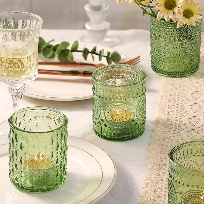 DARJEN 12 Pack Green Candle Jars for Making Candles- 3 Styles Glass Candle Making Jars Bulk with Bamboo Lids and Labels, Candle Making Supplies Candle Vessels for Home Decor
