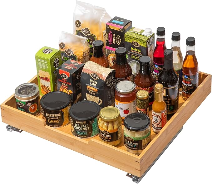 HOLDN’ STORAGE Bamboo Wooden Pull out Cabinet Organizer 20"W x 21"D Requires At Least a 21.25"W x 21"D Cabinet Opening W/Lifetime Limited Warranty, Bamboo Tray and Heavy Gauge Metal Rails