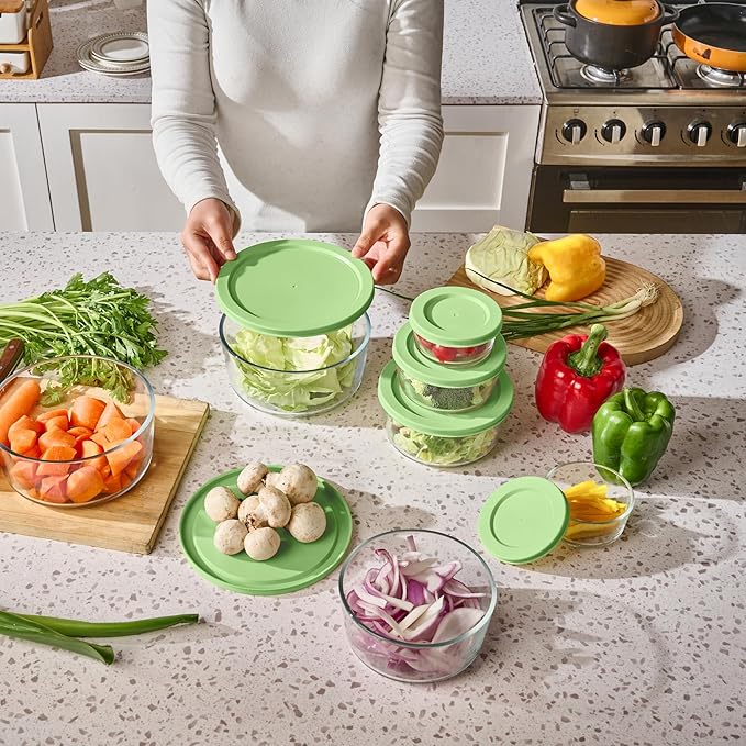 DURA LIVING 12-Piece Glass Food Storage Containers Set (6 Containers + 6 BPA-Free Lids) | 2-Cup, Leakproof | Microwave, Freezer, Oven & Dishwasher Safe | Ideal for Meal Prep & Pantry Organization